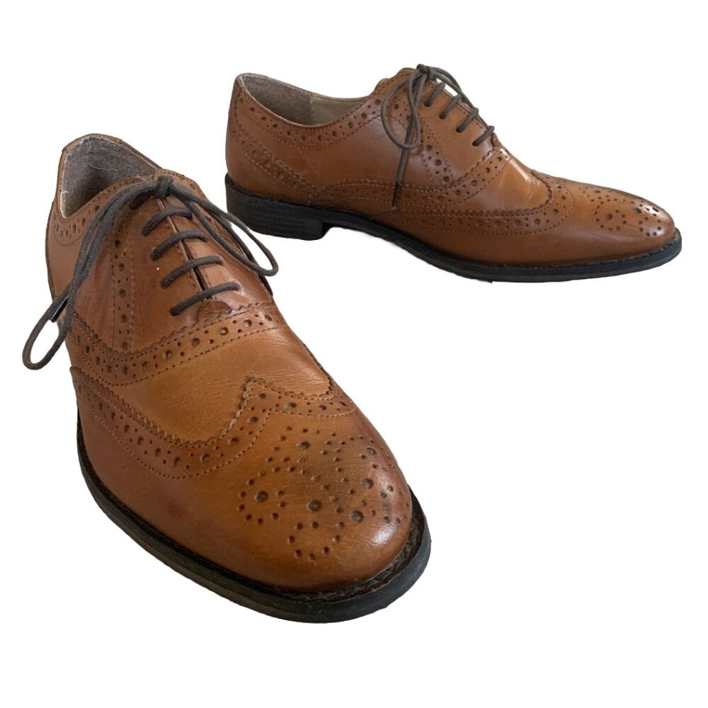 Asos Men's Wide Fit Wingtip Oxfords in Tan Leather US sz 7| UK sz 6